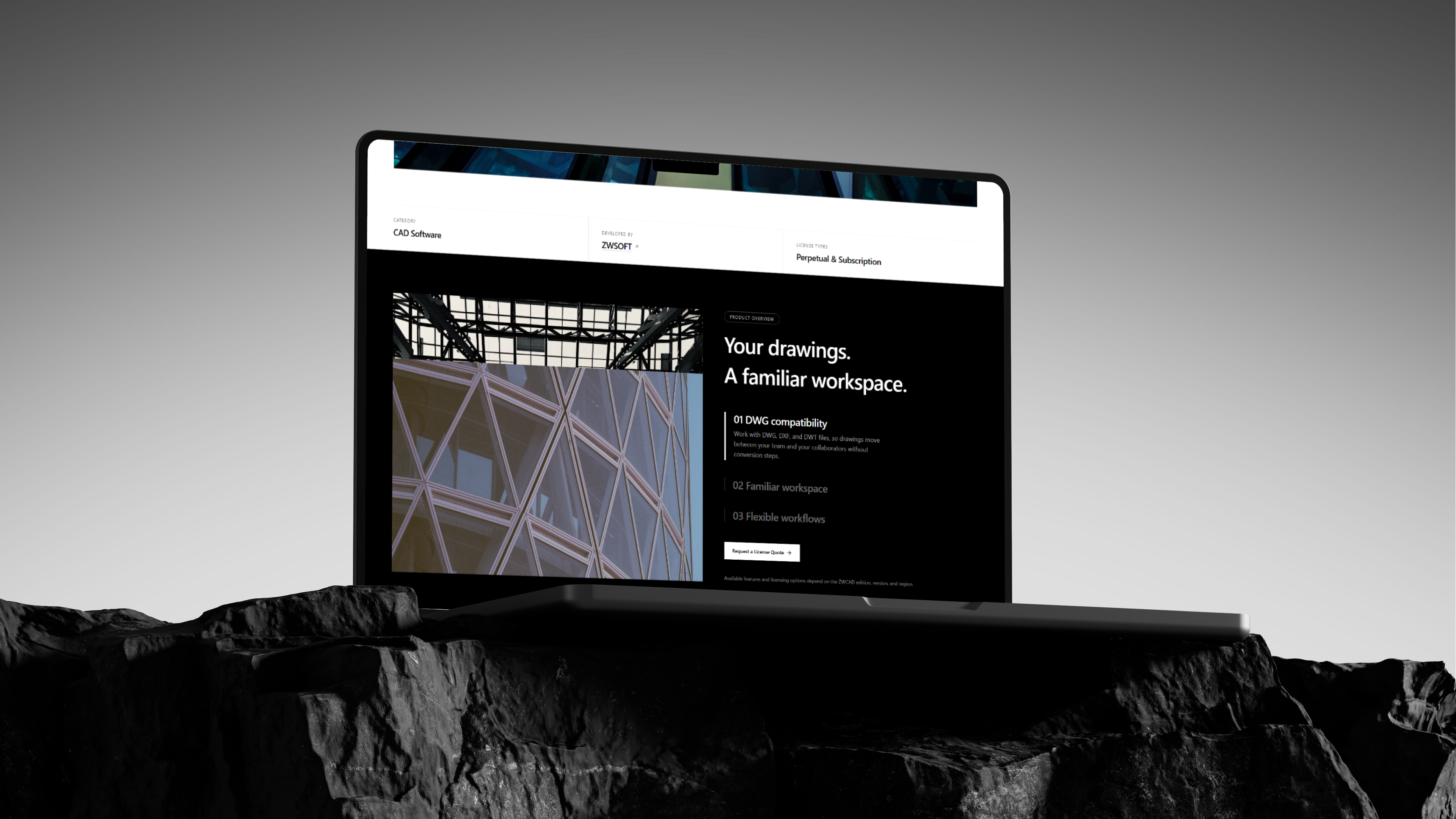 SWUT Product landing page shown on a laptop
